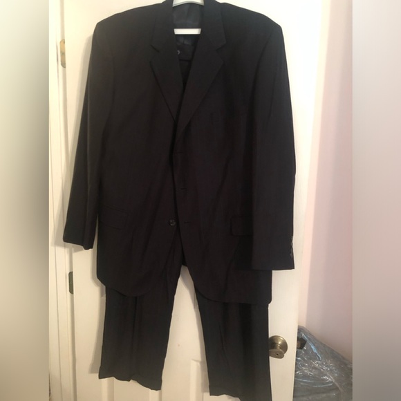 George Elegant Dark Blue with pin strip Men's Suit 46R pant 38/30 - Picture 1 of 11